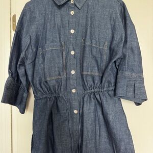 Zara Blue Button Down Shirt with waist cinch